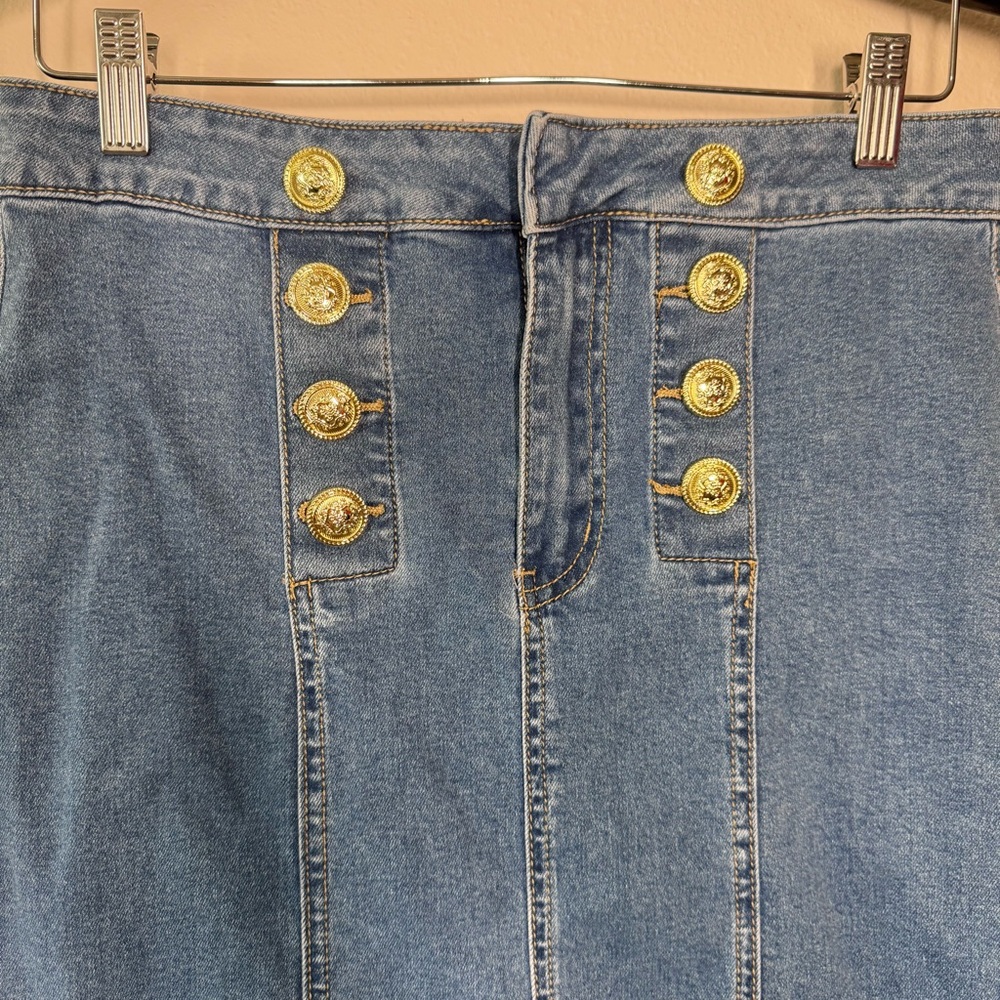 Cato denim midi shirt with gold hardware sz 4 - Picture 3 of 11